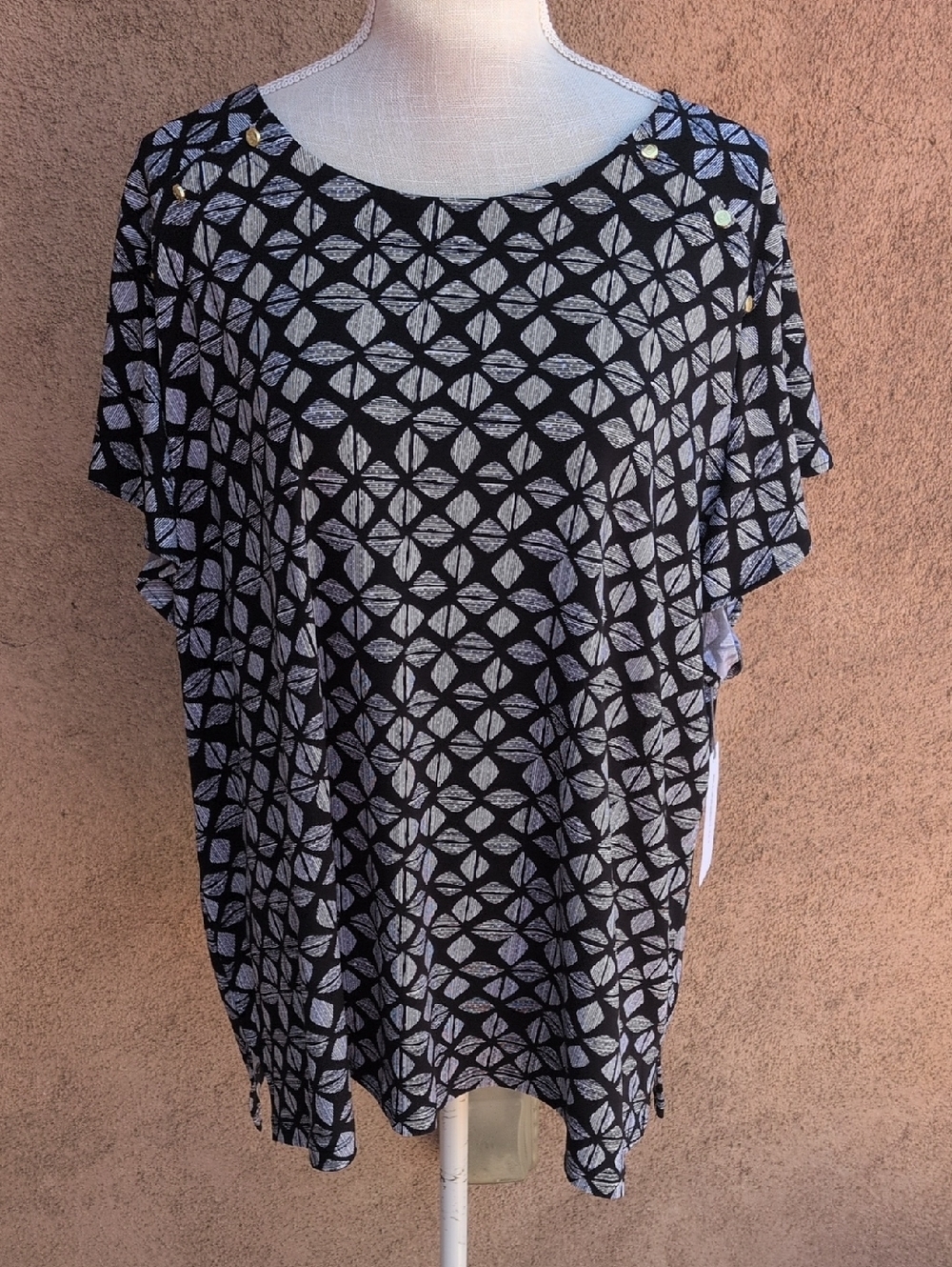 NWT Liz Claiborne Geometric Keyhole Scoopneck High-low Blouse Preppy Careerwear